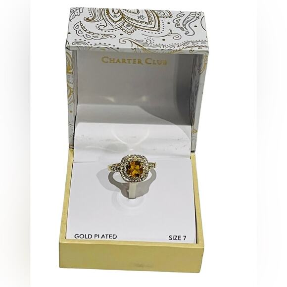 NEW Charter Club Gold Tone RING Size 7 Double Halo Cognac Crystal Macy’s Boxed - Picture 3 of 7